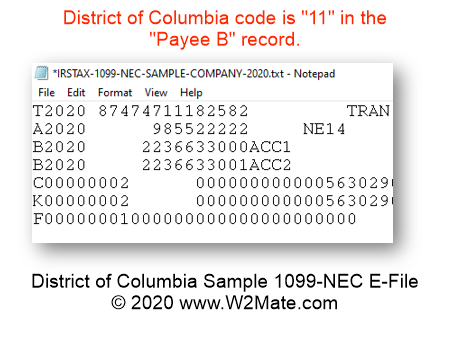 District of Columbia 1099-NEC E-File Sample