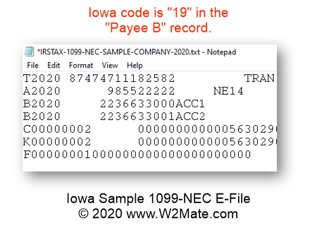 Iowa 1099-NEC E-File Sample