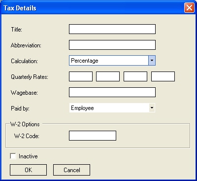 User-defined tax category window in Payroll Mate